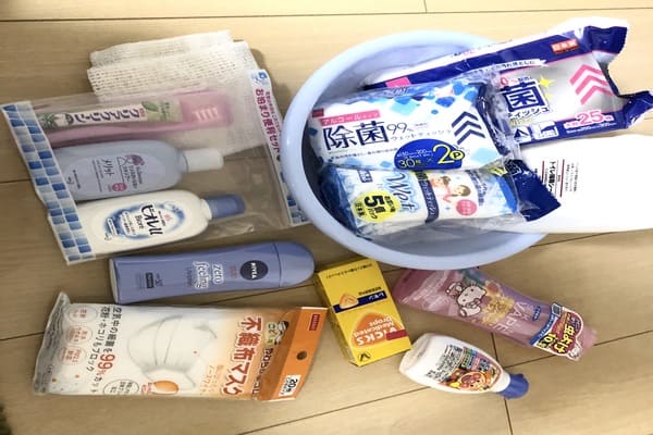 実際に持って行った日用品の一部